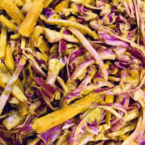 Purple cabbage and carrot slaw