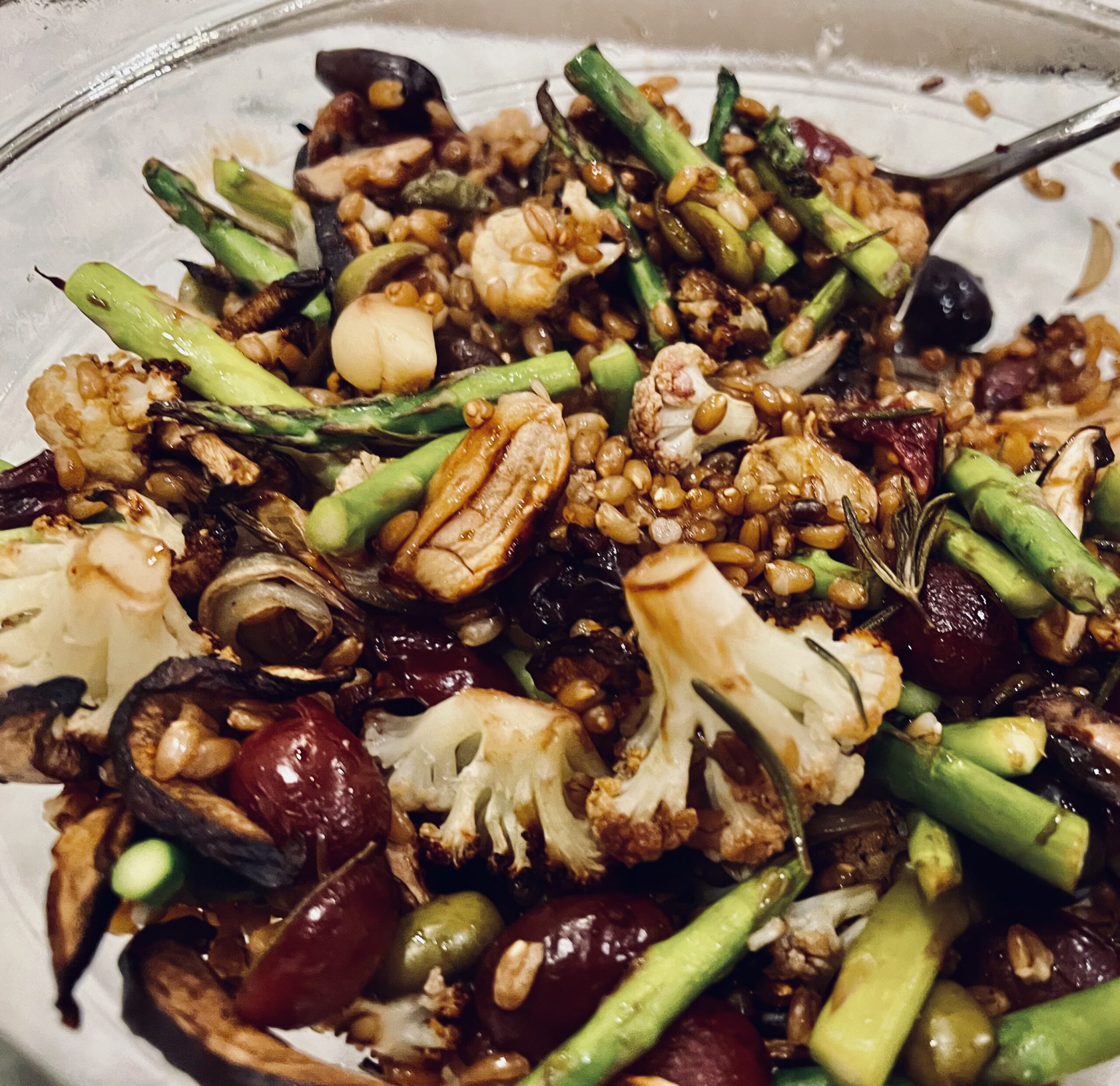 Smoky Balsamic Farro with Roasted Grapes and Olives
